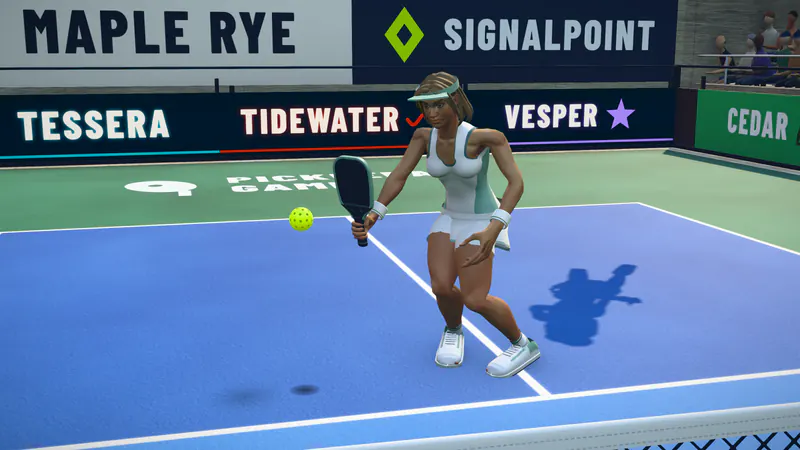 A player crouching for a soft shot at the net